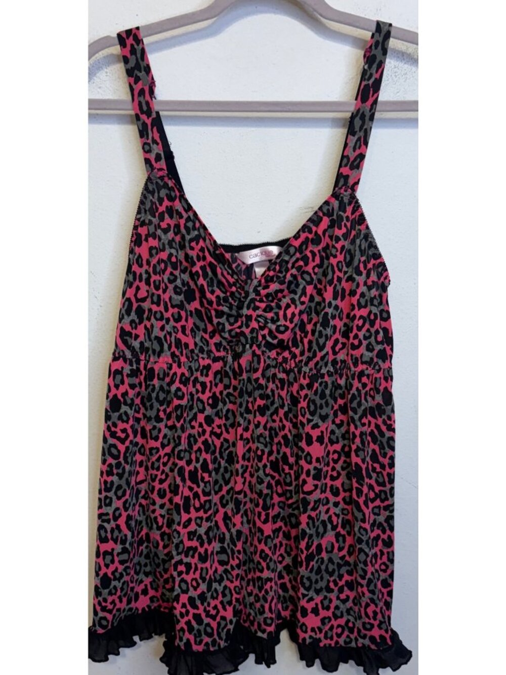 Cacique Intimates Pink Black Leopard Camisole Chemise Nightgown Size 18/20 plus